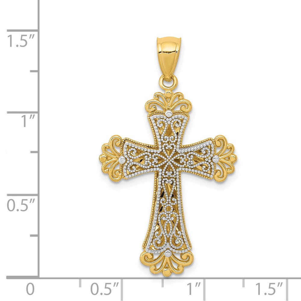 14k Two-tone Gold Polished 2 Level Budded Cross Pendant
