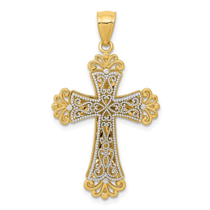 14k Two-tone Gold Polished 2 Level Budded Cross Pendant