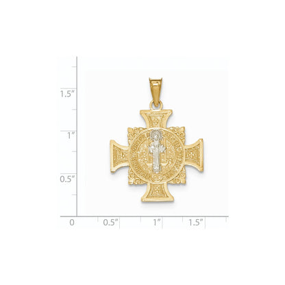 14k Yellow & Rhodium Gold with Rhodium Jerusalem Cross Pendant
