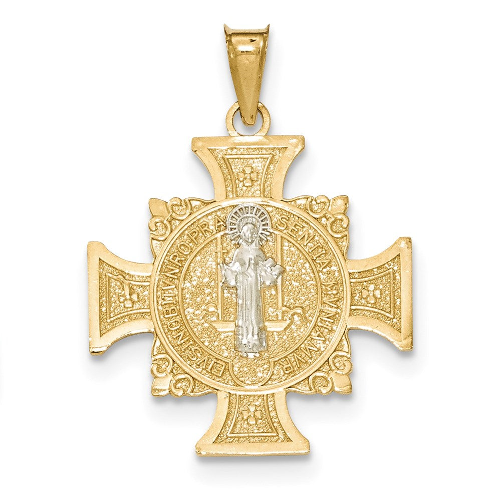 14k Yellow & Rhodium Gold with Rhodium Jerusalem Cross Pendant
