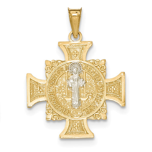 14k Yellow & Rhodium Gold with Rhodium Jerusalem Cross Pendant
