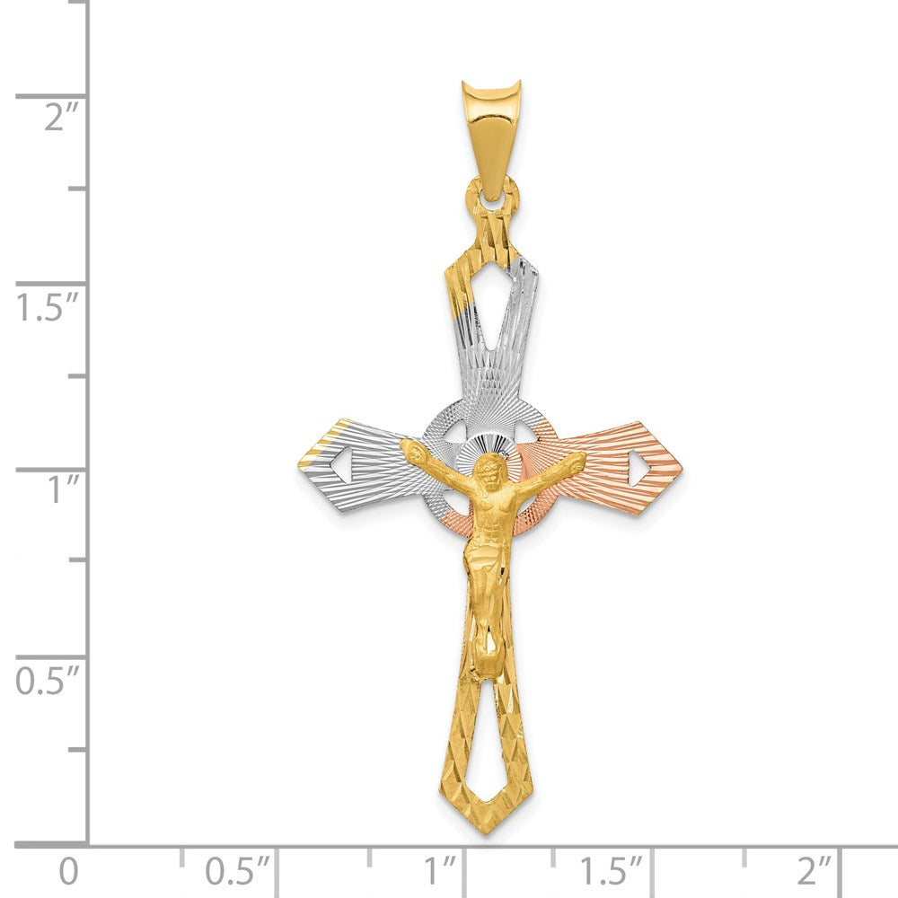 14k Yellow & Rhodium Gold and Rhodium Crucifix Cross Pendant