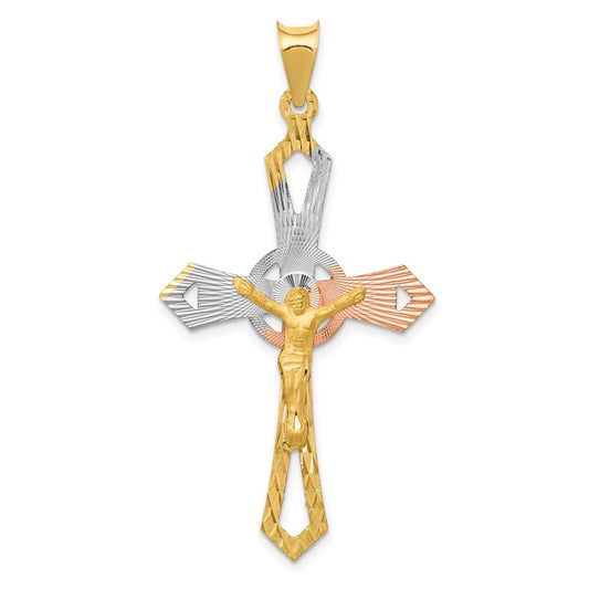 14k Yellow & Rhodium Gold and Rhodium Crucifix Cross Pendant