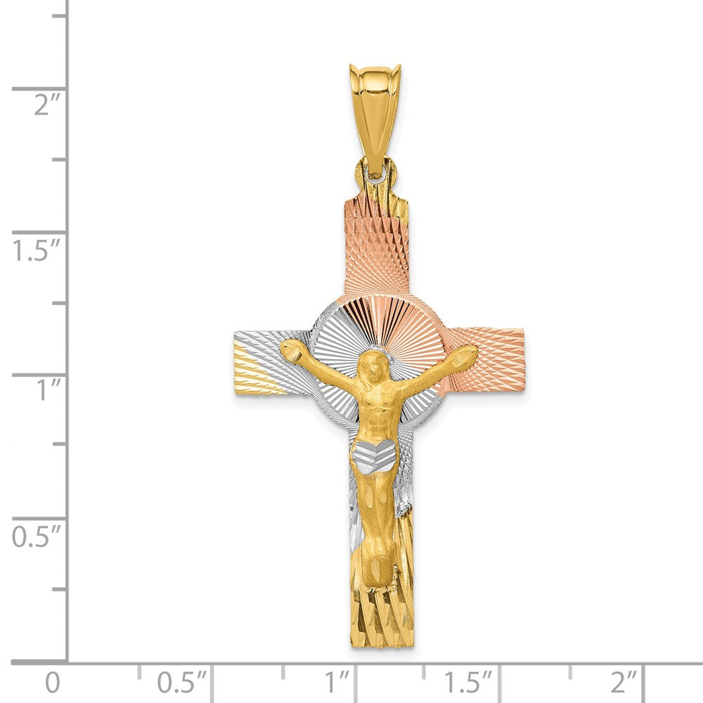 14k Yellow & Rhodium Gold w/Rose and White Rhodium Iona Crucifix Cross Pendant