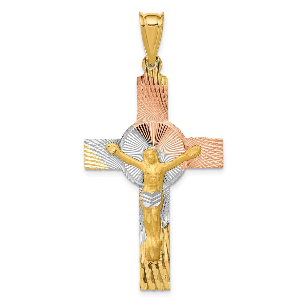 14k Yellow & Rhodium Gold w/Rose and White Rhodium Iona Crucifix Cross Pendant