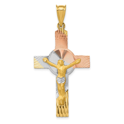14k Yellow & Rhodium Gold w/Rose and White Rhodium Iona Crucifix Cross Pendant