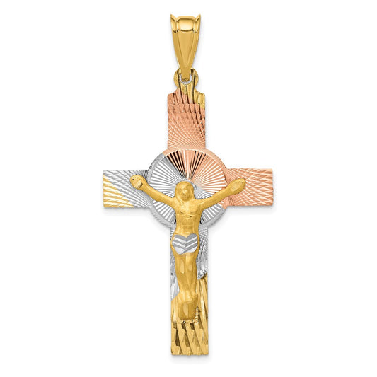 14k Yellow & Rhodium Gold w/Rose and White Rhodium Iona Crucifix Cross Pendant