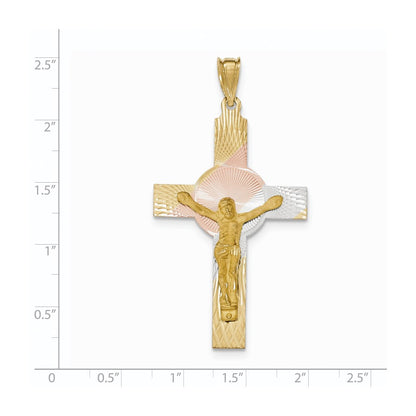 14k Yellow & Rhodium Gold and Rhodium Iona Crucifix Cross Pendant