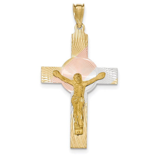14k Yellow & Rhodium Gold and Rhodium Iona Crucifix Cross Pendant