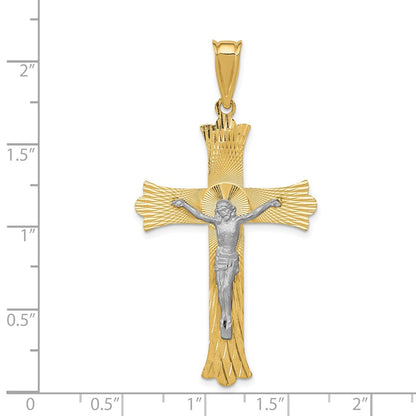 14k Two-tone Gold Two-tone Gold Polished Satin D/C Crucifix Cross Pendant