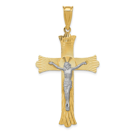 14k Two-tone Gold Two-tone Gold Polished Satin D/C Crucifix Cross Pendant