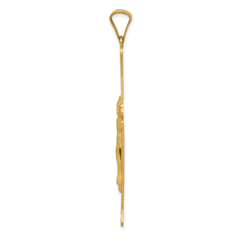 14k Yellow Gold Polished Satin and Diamond-cut Crucifix Cross Pendant