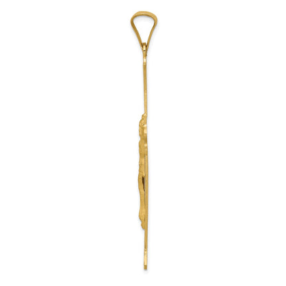 14k Yellow Gold Polished Satin and Diamond-cut Crucifix Cross Pendant