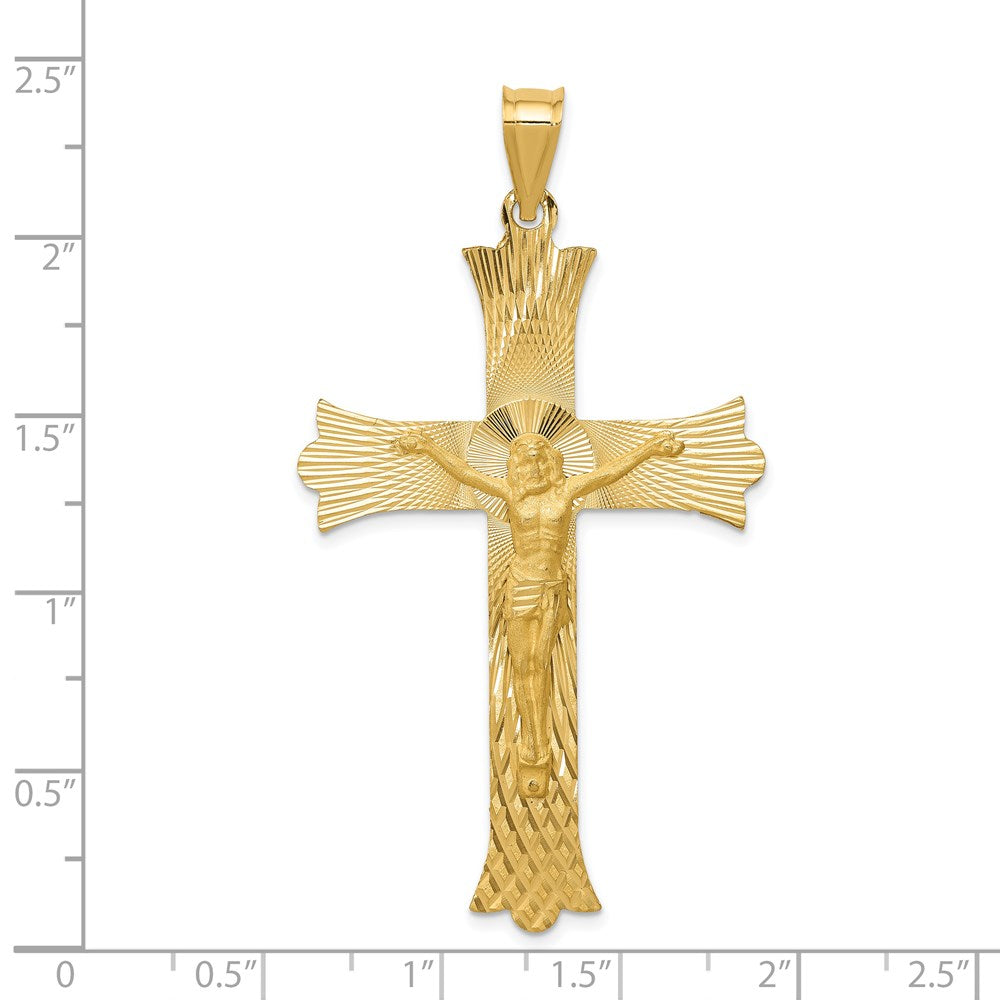 14k Yellow Gold Polished Satin and Diamond-cut Crucifix Cross Pendant