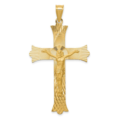 14k Yellow Gold Polished Satin and Diamond-cut Crucifix Cross Pendant