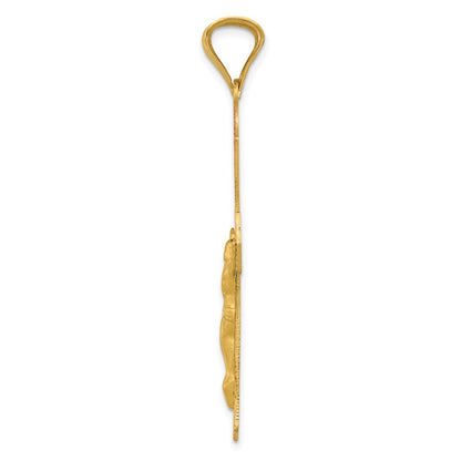 14k Yellow & Rhodium Gold w/Rose and White Rhodium Crucifix Cross Pendant