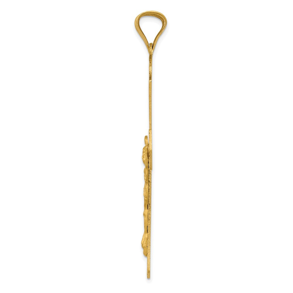 14k Yellow & Rhodium Gold w/Rose and White Rhodium Crucifix Cross Pendant