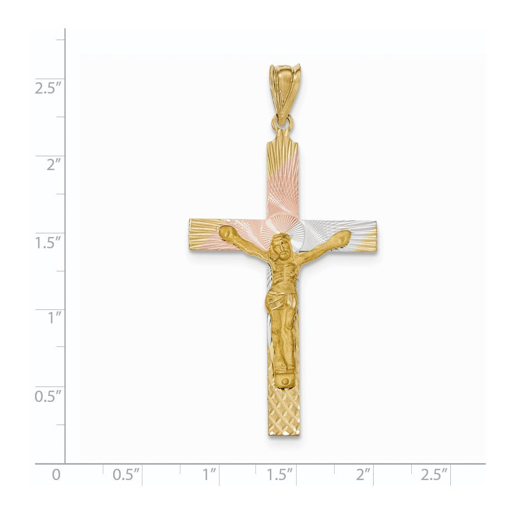 14k Yellow & Rhodium Gold and Rhodium Crucifix Cross Pendant