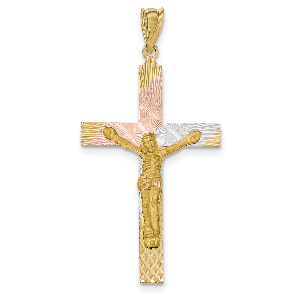14k Yellow & Rhodium Gold and Rhodium Crucifix Cross Pendant
