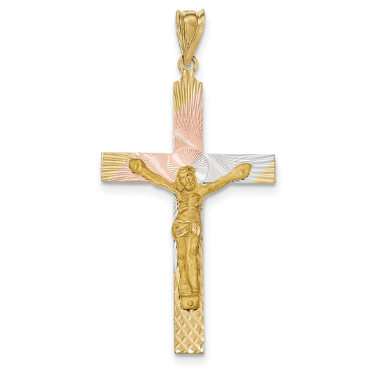 14k Yellow & Rhodium Gold and Rhodium Crucifix Cross Pendant