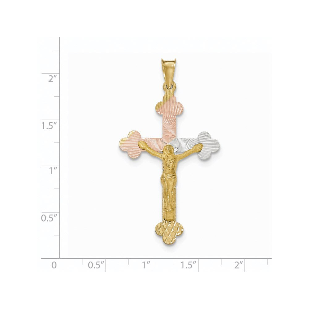 14k Yellow & Rhodium Gold and Rhodium Crucifix Budded Cross Pendant