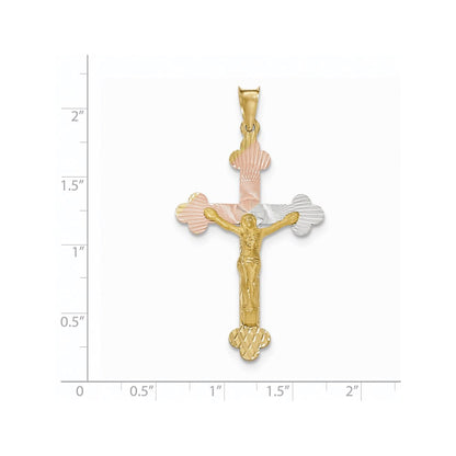 14k Yellow & Rhodium Gold and Rhodium Crucifix Budded Cross Pendant