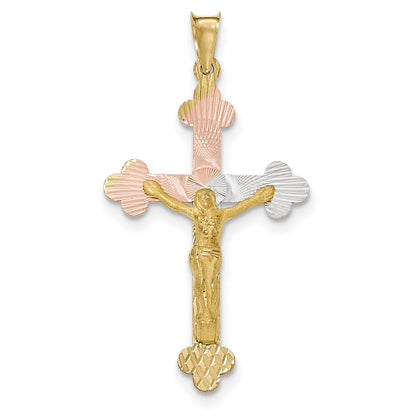 14k Yellow & Rhodium Gold and Rhodium Crucifix Budded Cross Pendant