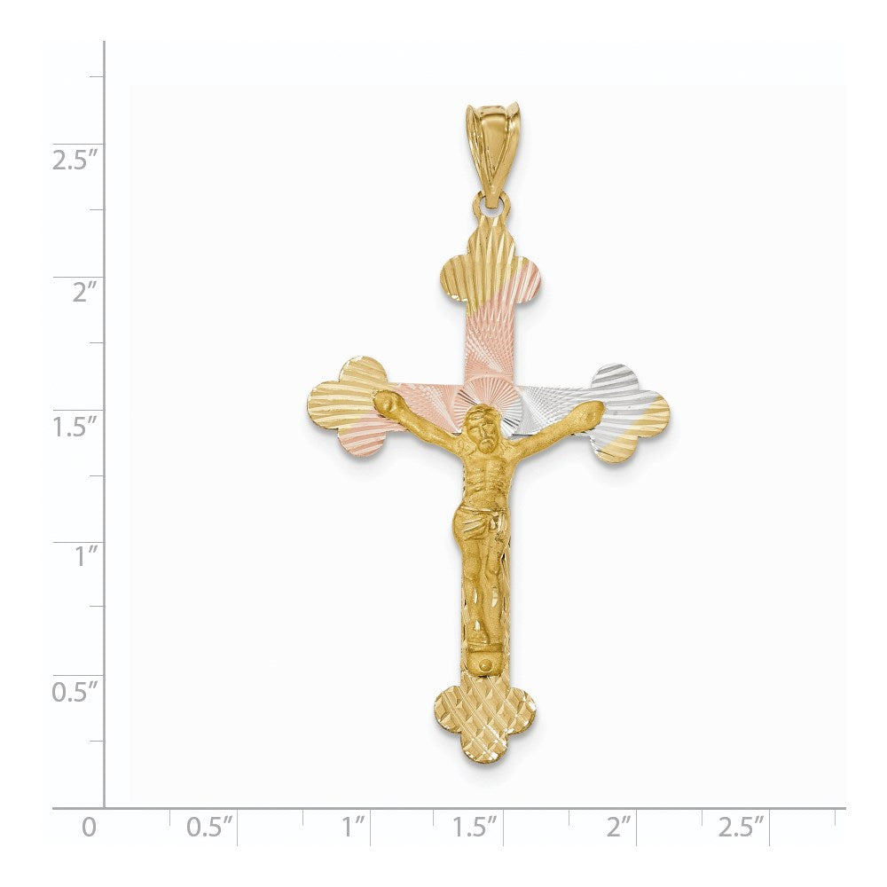 14k Yellow & Rhodium Gold and Rhodium Crucifix Budded Cross Pendant
