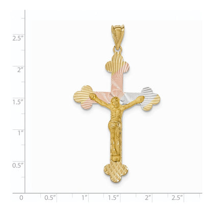 14k Yellow & Rhodium Gold and Rhodium Crucifix Budded Cross Pendant