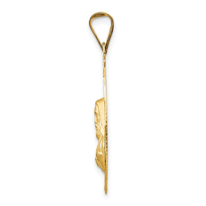 14k Yellow & Rhodium Gold w/Rose and White Rhodium D/C Sagrado Corazon Oval Pendant