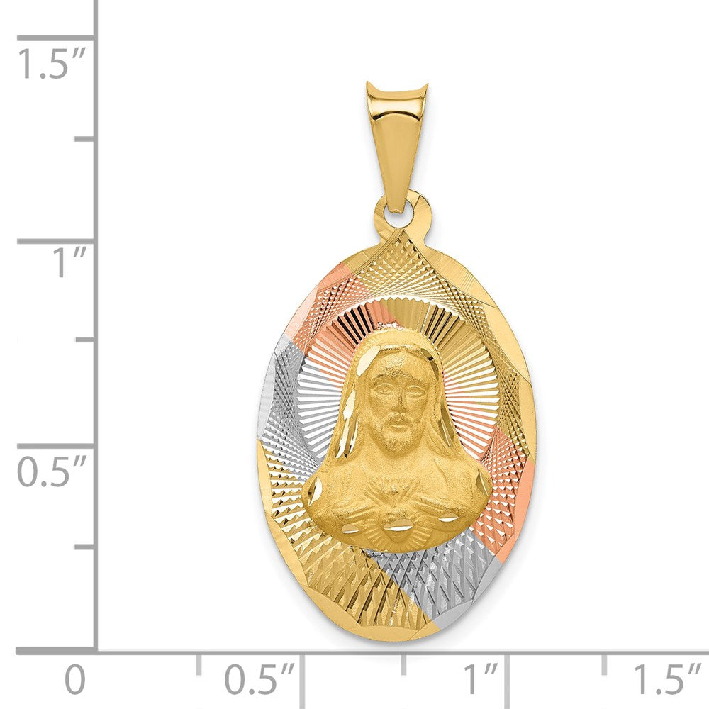 14k Yellow & Rhodium Gold w/Rose and White Rhodium D/C Sagrado Corazon Oval Pendant