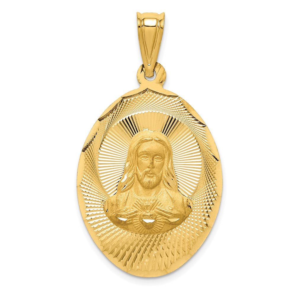 14k Yellow Gold Polished D/C Sagrado Corazon Oval Pendant