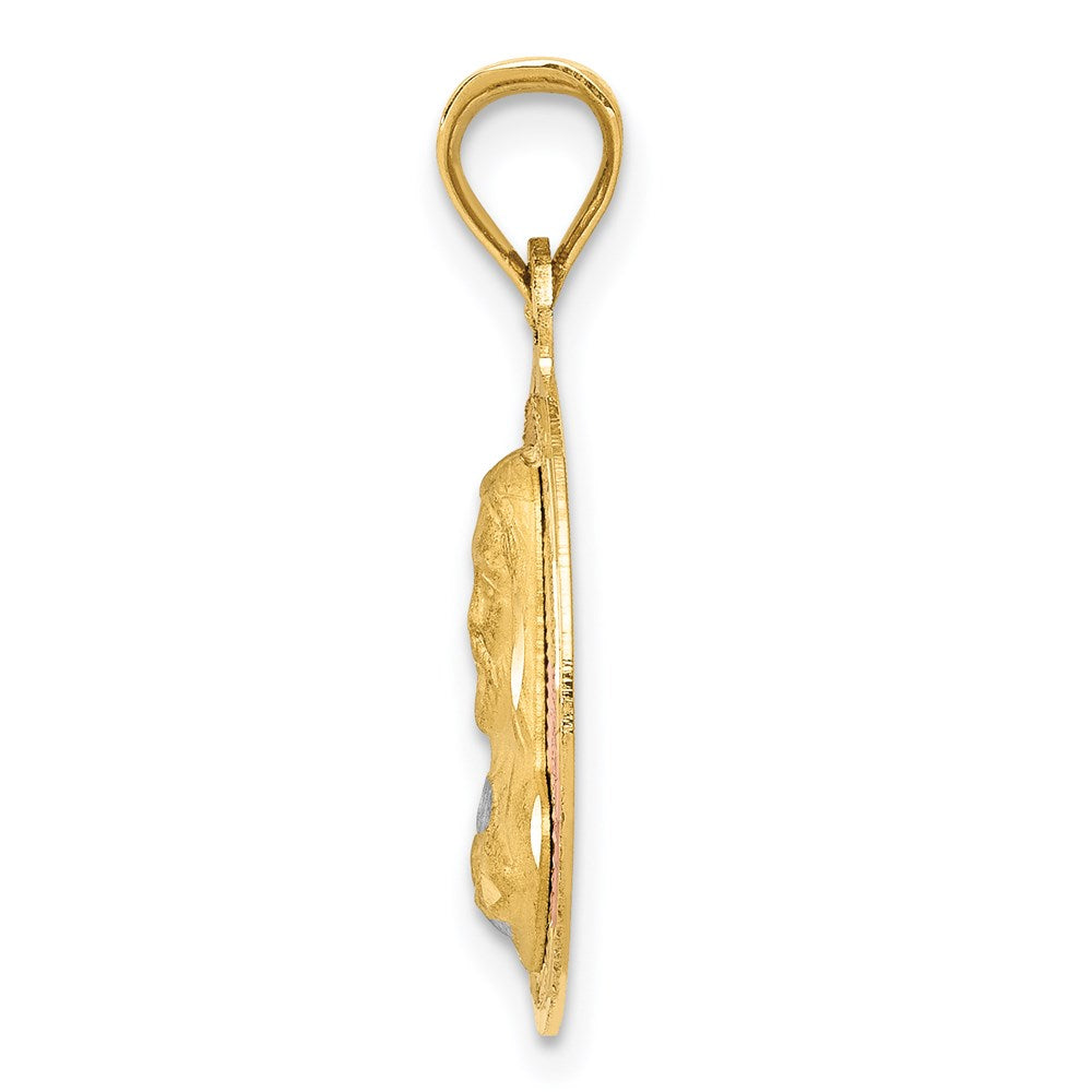 14k Yellow & Rhodium Gold w/Rose and White Rhodium D/C Sagrado Corazon Pendant