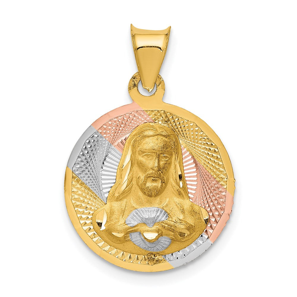 14k Yellow & Rhodium Gold w/Rose and White Rhodium D/C Sagrado Corazon Pendant