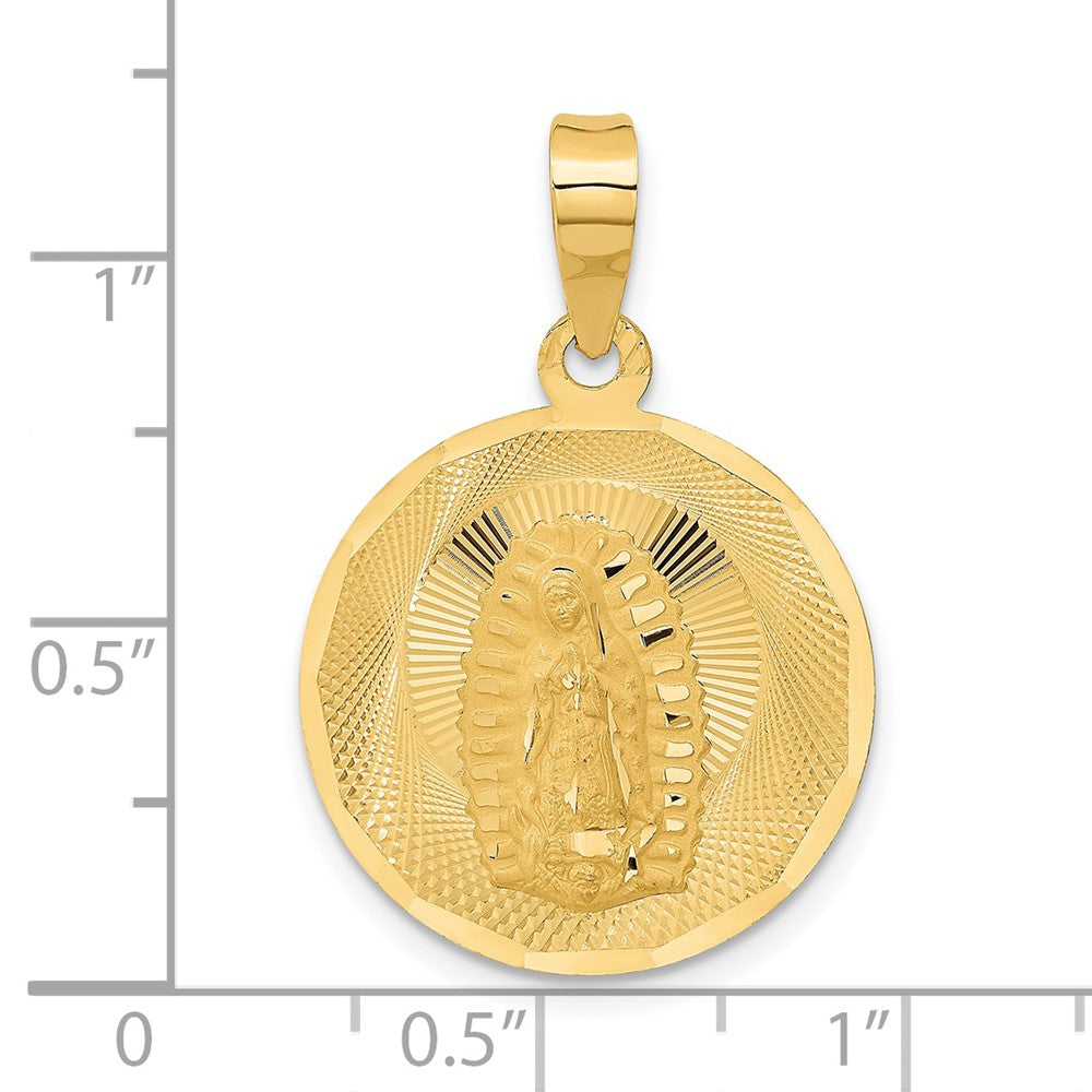 14k Yellow Gold Polished D/C Lady Of Guadalupe Circle Pendant