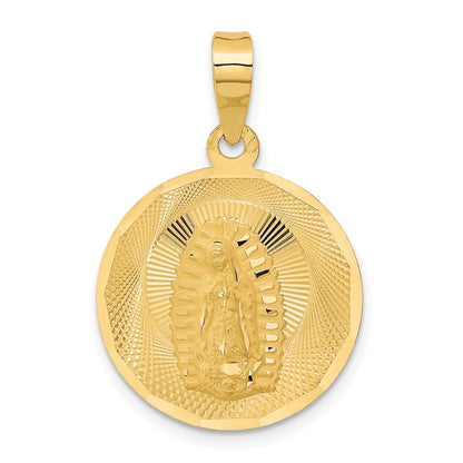 14k Yellow Gold Polished D/C Lady Of Guadalupe Circle Pendant