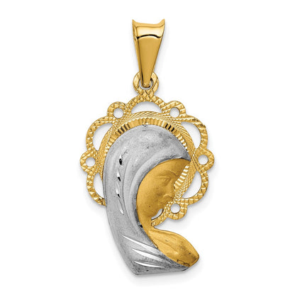 14k Yellow & Rhodium Gold w/Rhodium Satin And Polished Mary Pendant