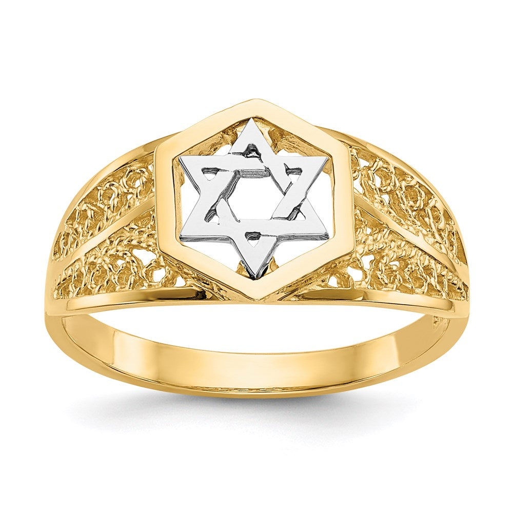 14k two tone gold polished star of david ring k5737
