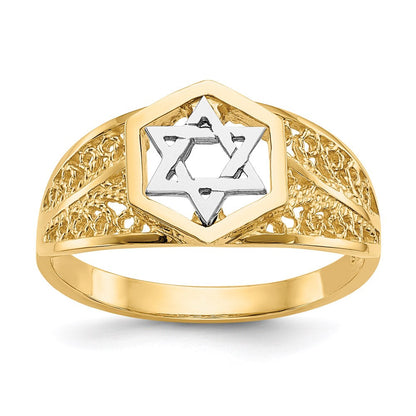 14k two tone gold polished star of david ring k5737