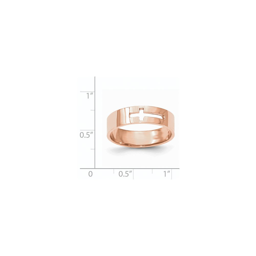 14k rose gold polished cut out cross mens ring k5738