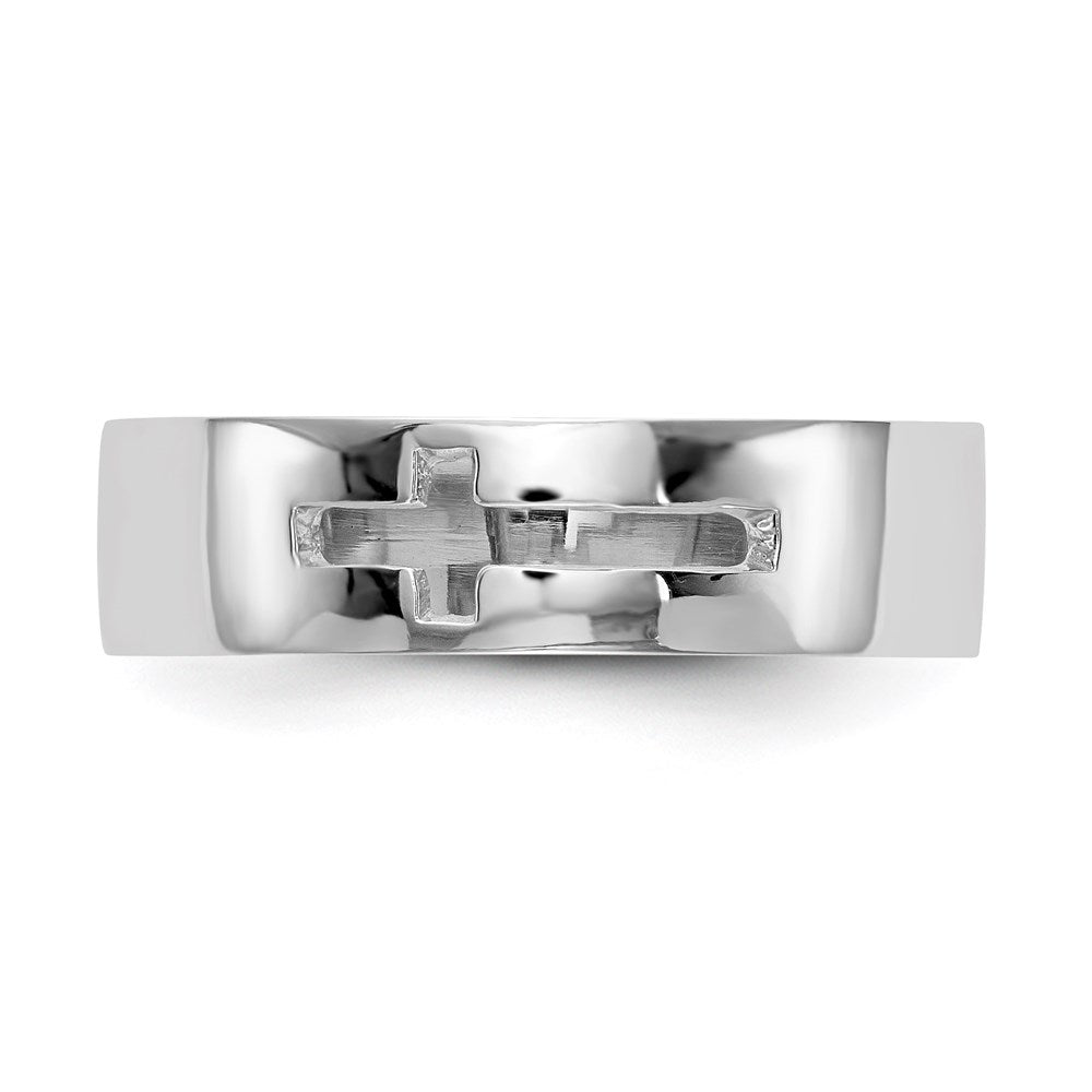 14k white gold polished cut out cross mens ring k5739