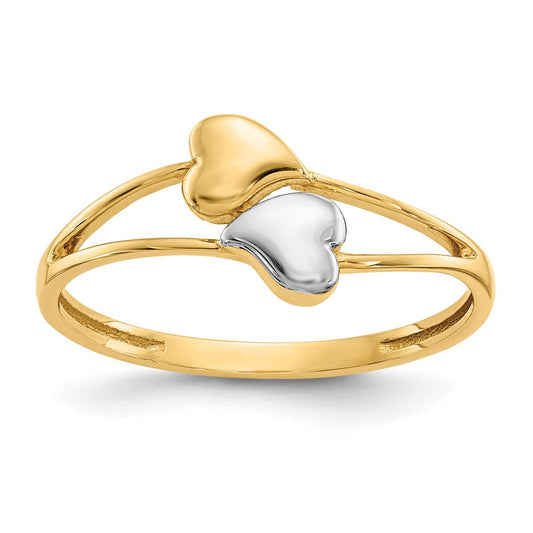 14k yellow gold with rhodium double heart ring k5743