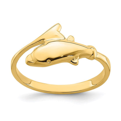 14k gold polished dolphin ring k5764