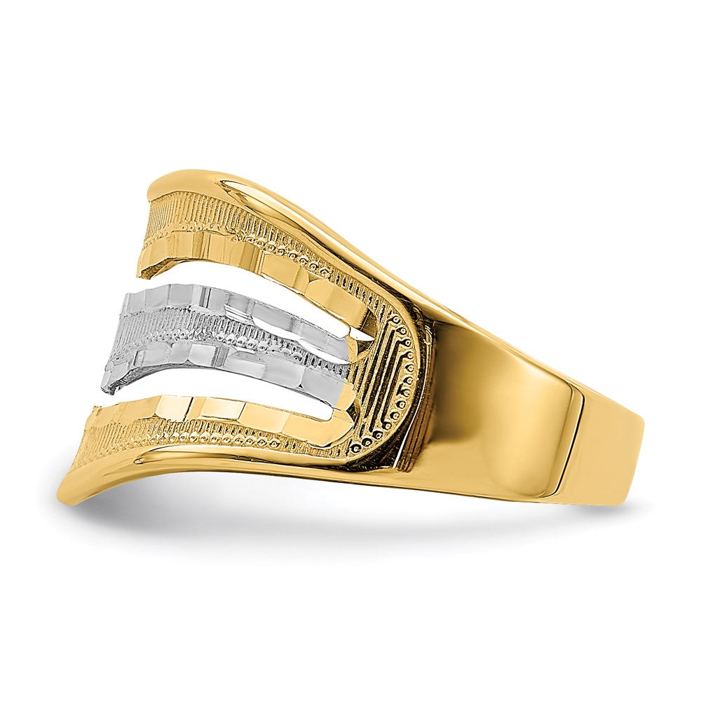 14k yellow gold with rhodium polished triple wave cut out ring k5780