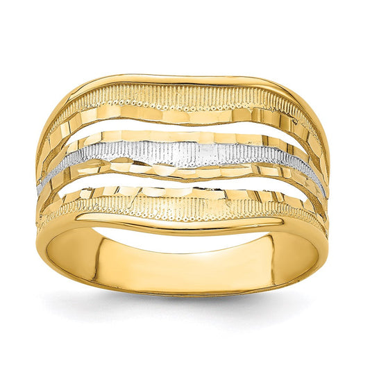 14k yellow gold with rhodium polished triple wave cut out ring k5780