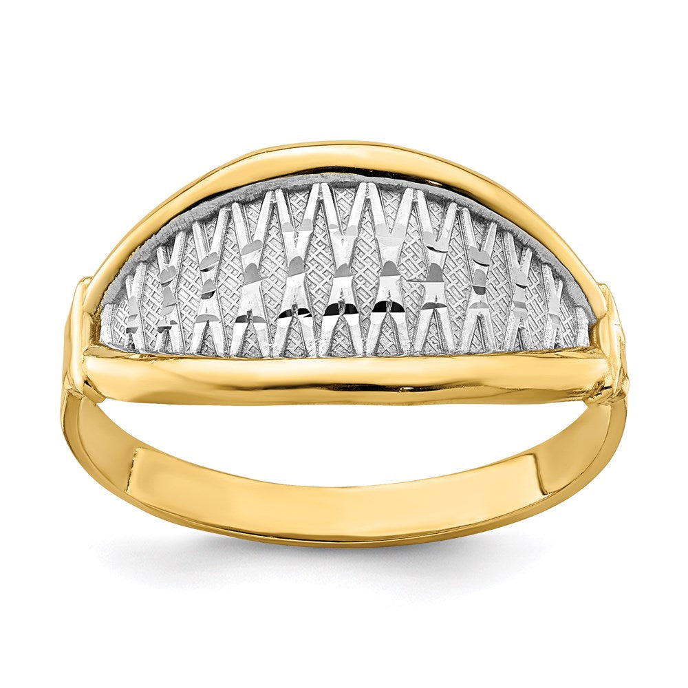 14k yellow gold w white rhodium polished x pattern ring k5790