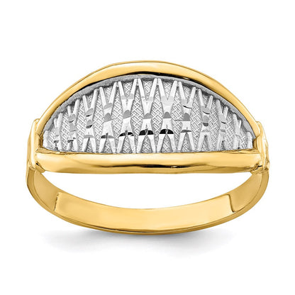 14k yellow gold w white rhodium polished x pattern ring k5790