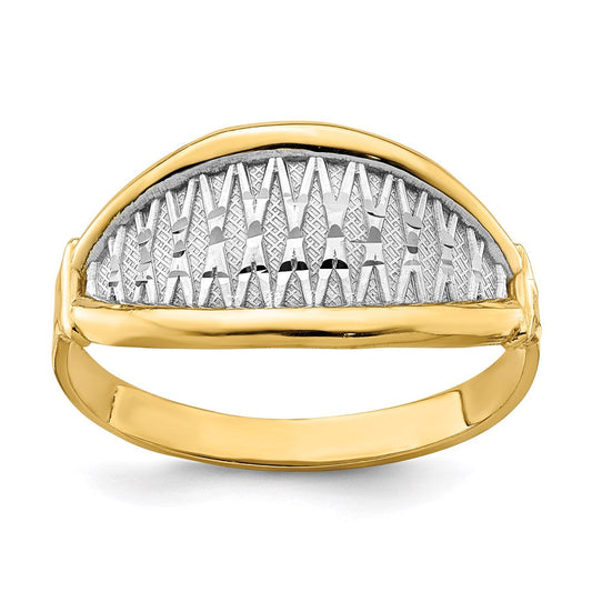 14k yellow gold w white rhodium polished x pattern ring k5790