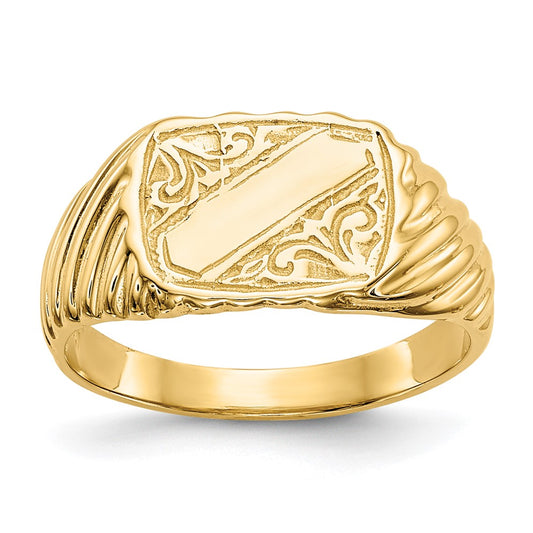14k Yellow Gold Gold Polished Baby Rectangle Signet w/Stripes Ring