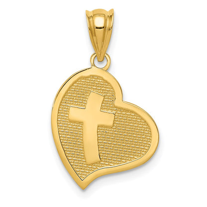 14k Yellow Gold Polished Mom I Love You/Cross Reversible Heart Pendant